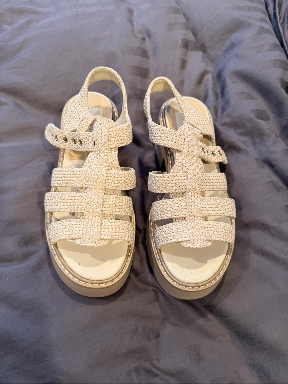 Dolce vita platform strappy woven sandals beige 6